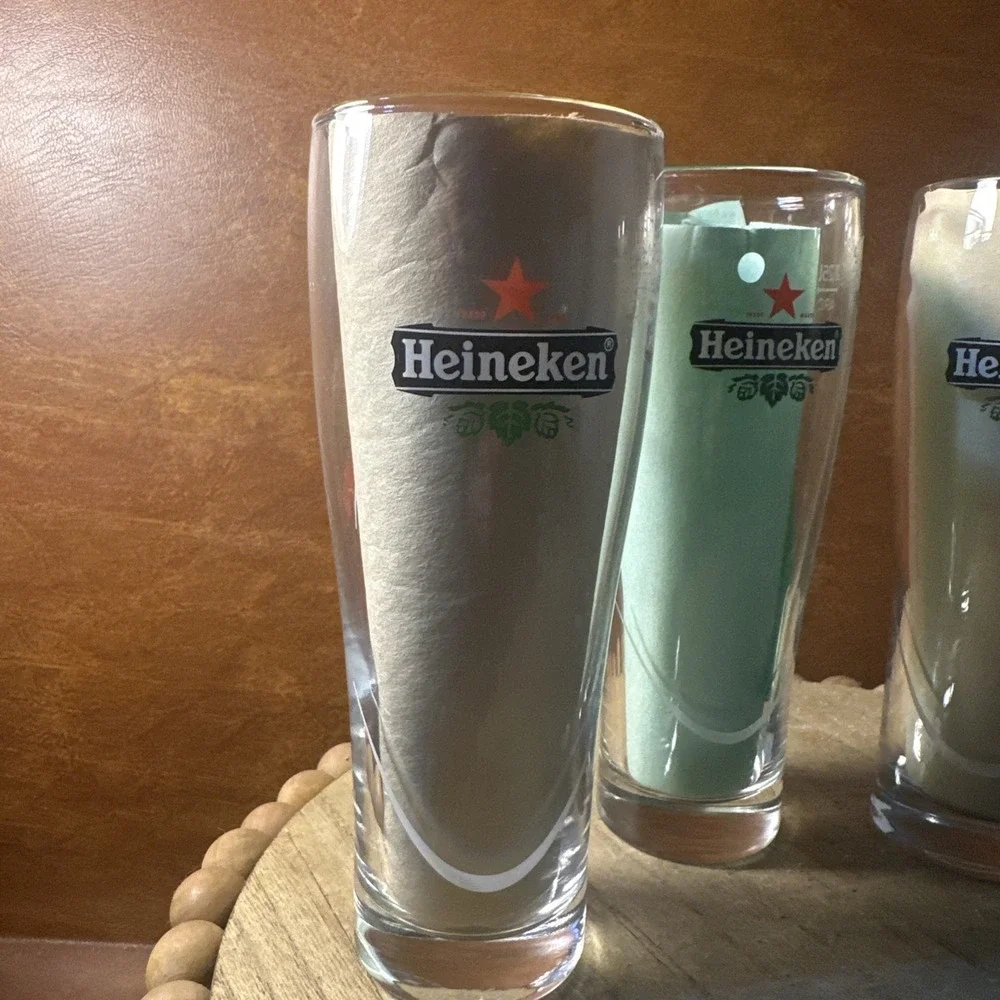 4-Heineken Pilsner  Beer Glass With Red Star Logo .25L/V2 Set Of 4 Green Leaves